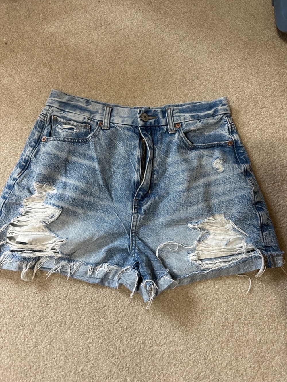 American Eagle Outfitters Light Blue Distressed High-Rise Jean Shorts